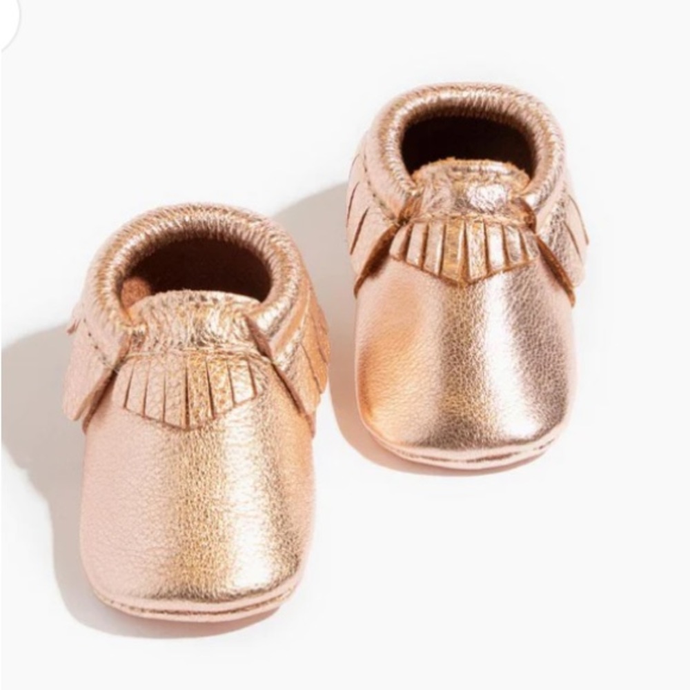Freshly picked rose gold moccasin baby shoe size 2